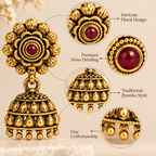 Aarvika Traditional Floral Temple Jhumka Earrings