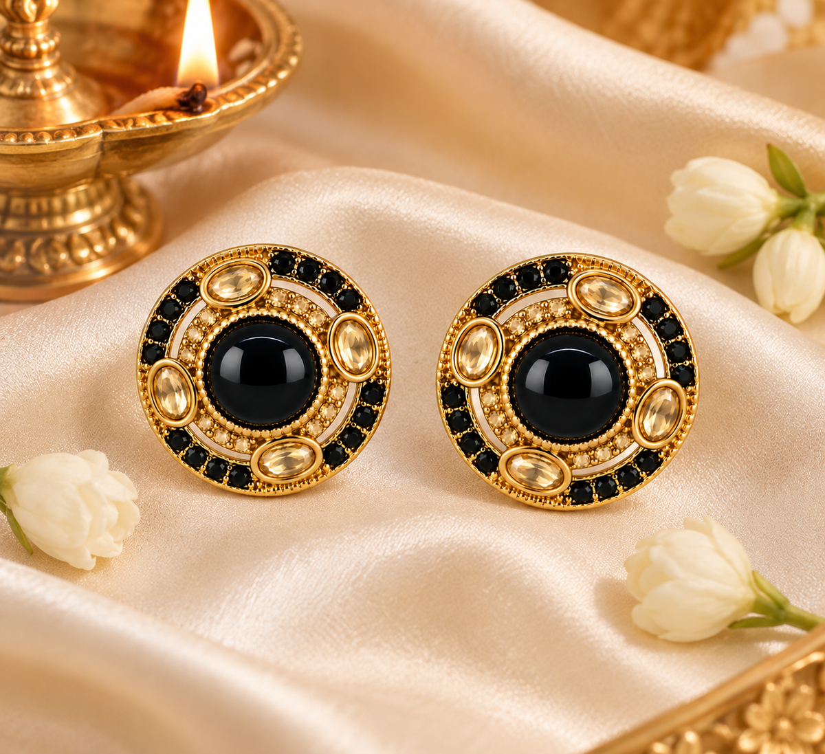 Aarvika Round Ethnic Stud Earrings & Girls â Black