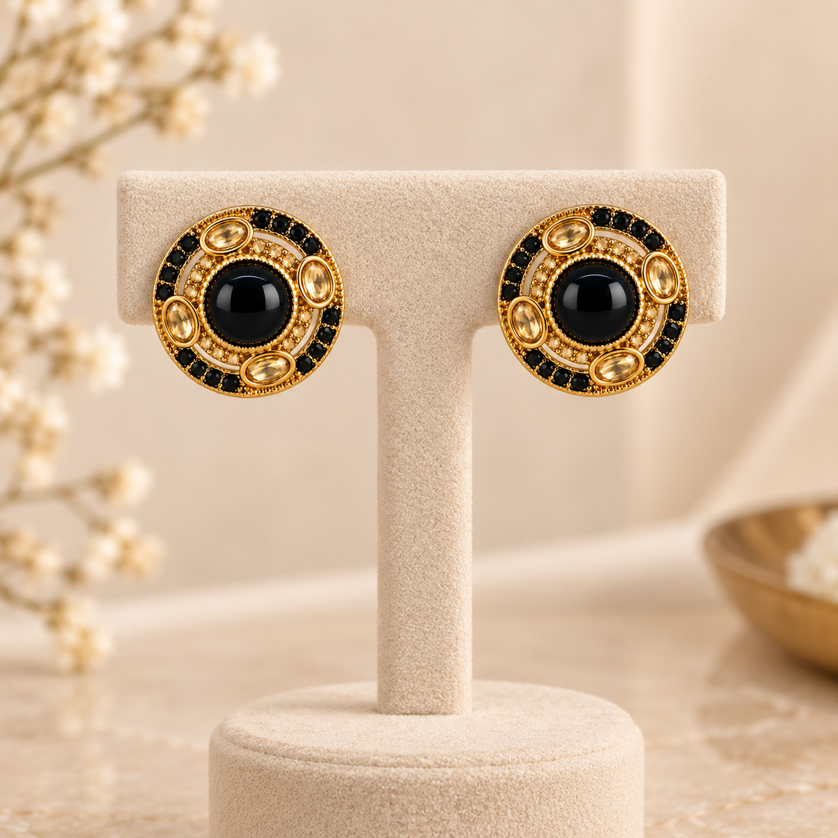 Aarvika Round Ethnic Stud Earrings & Girls â Black