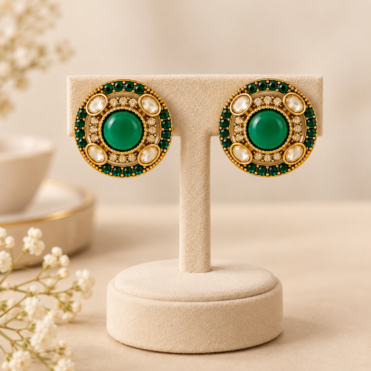 Aarvika Round Ethnic Stud Earrings & Girls â Green