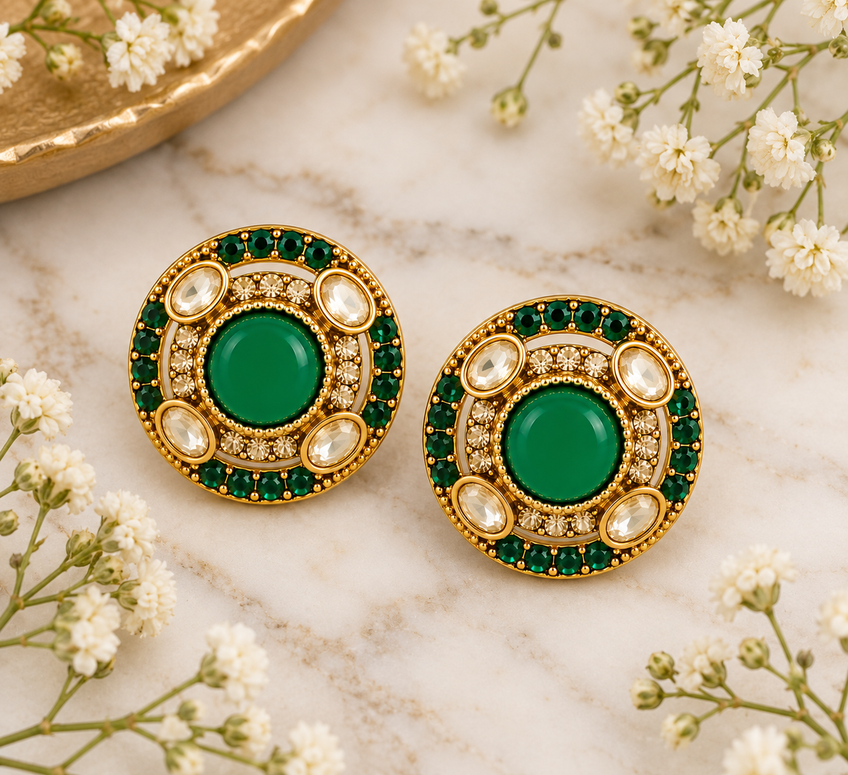 Aarvika Round Ethnic Stud Earrings & Girls â Green
