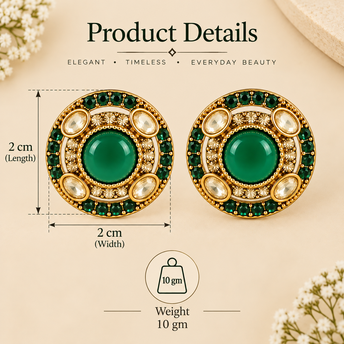 Aarvika Round Ethnic Stud Earrings & Girls â Green