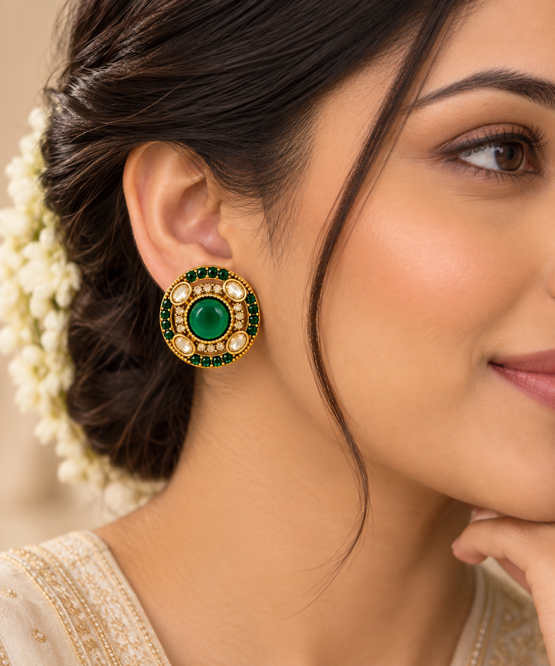 Aarvika Round Ethnic Stud Earrings & Girls â Green