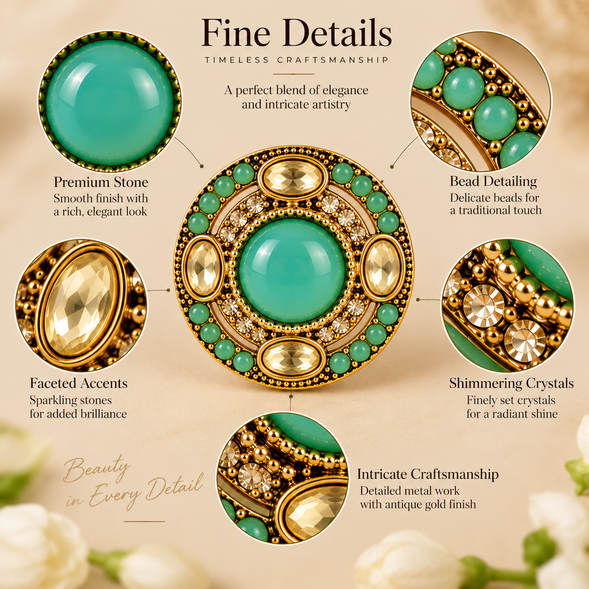 Aarvika Round Ethnic Stud Earrings & Girls â Mint Green