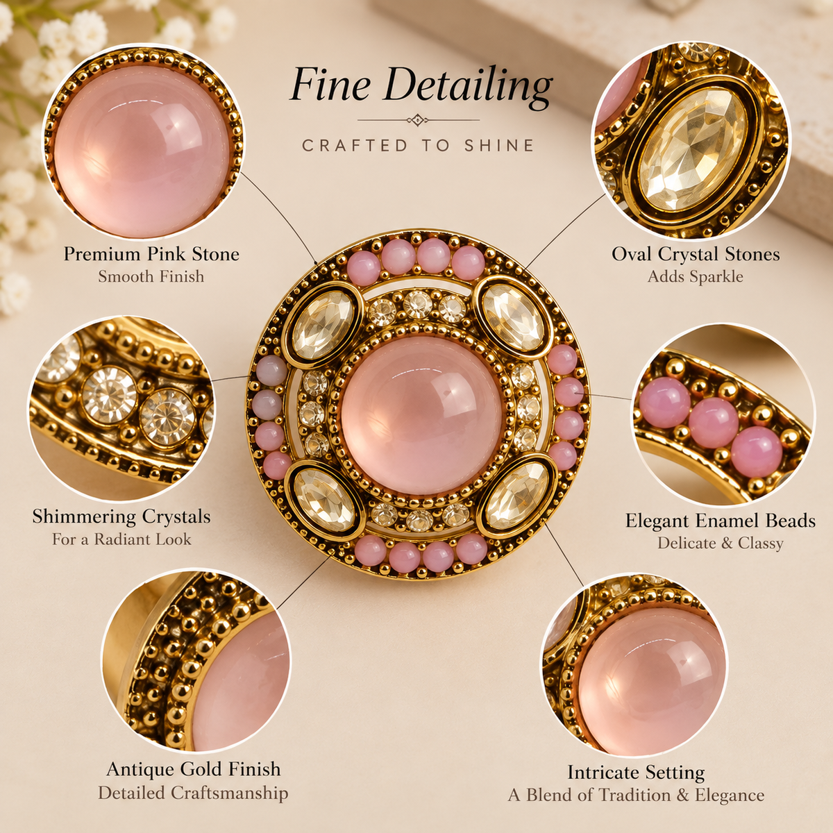 Aarvika Round Ethnic Stud Earrings & Girls â Pink