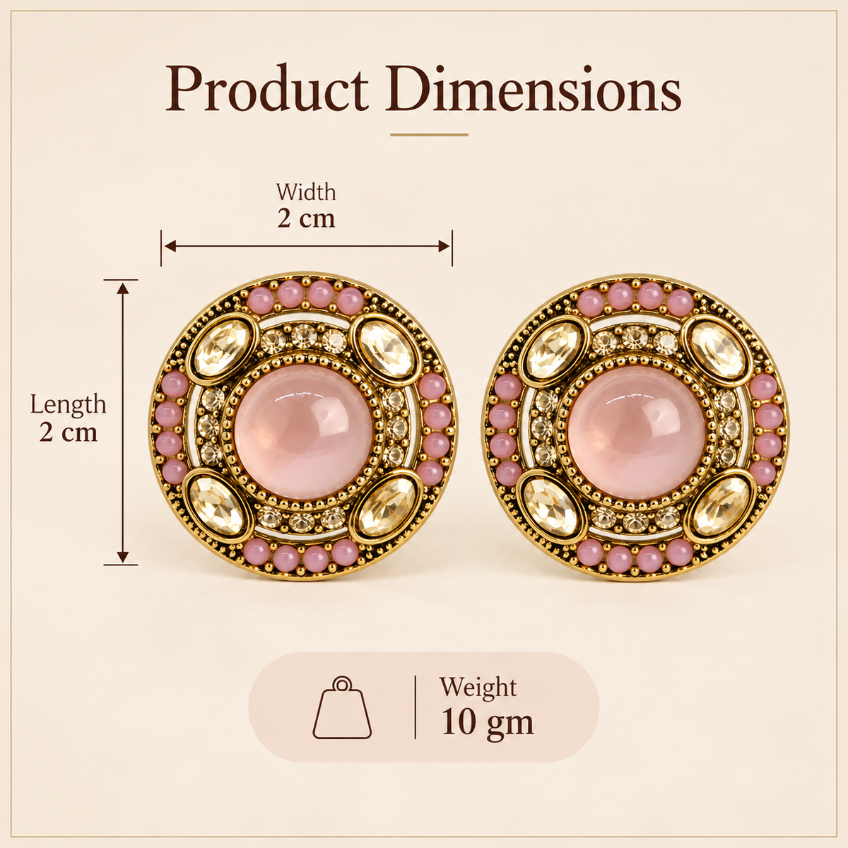Aarvika Round Ethnic Stud Earrings & Girls â Pink