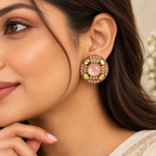 Aarvika Round Ethnic Stud Earrings & Girls â Pink