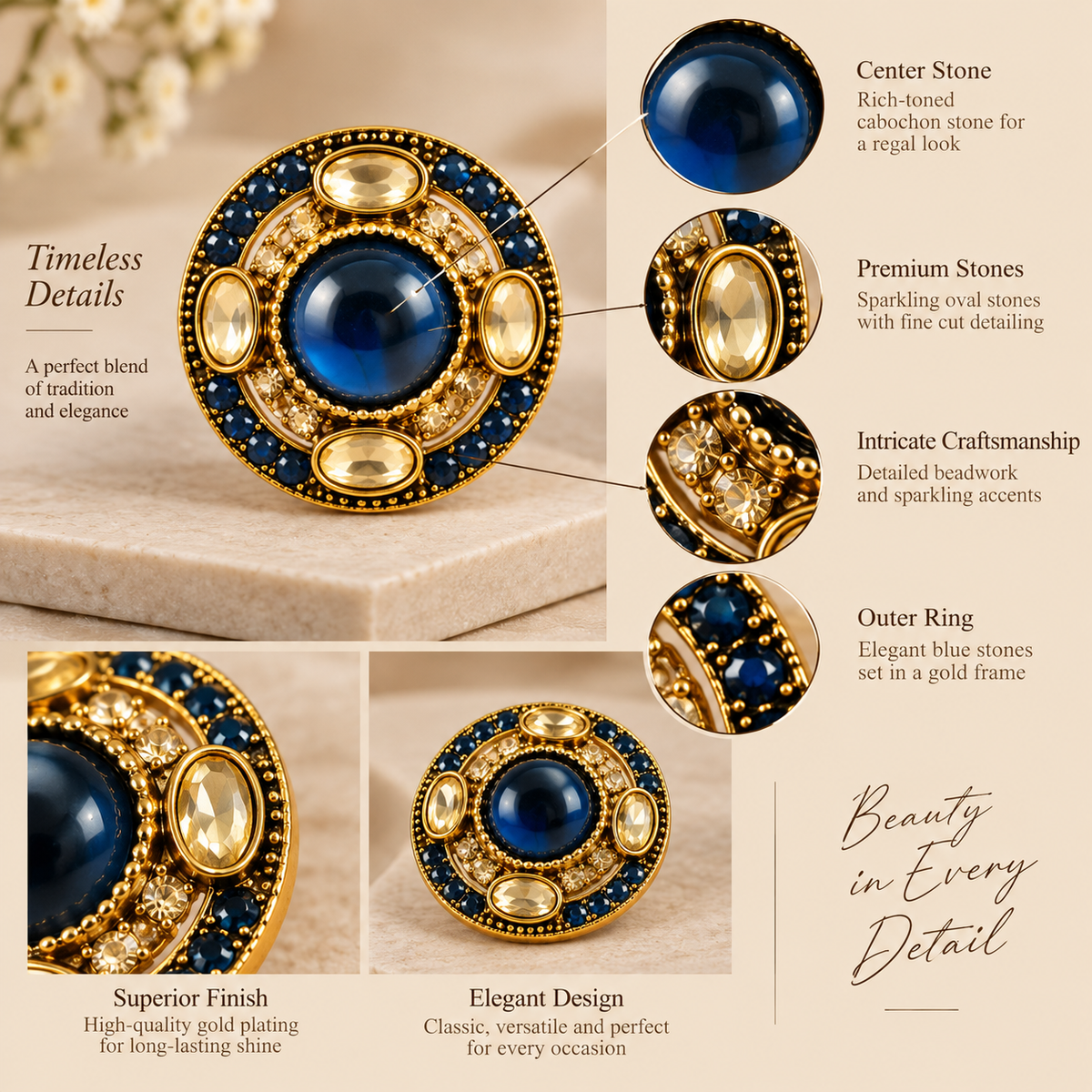 Aarvika Round Ethnic Stud Earrings & Girls â Royal Blue