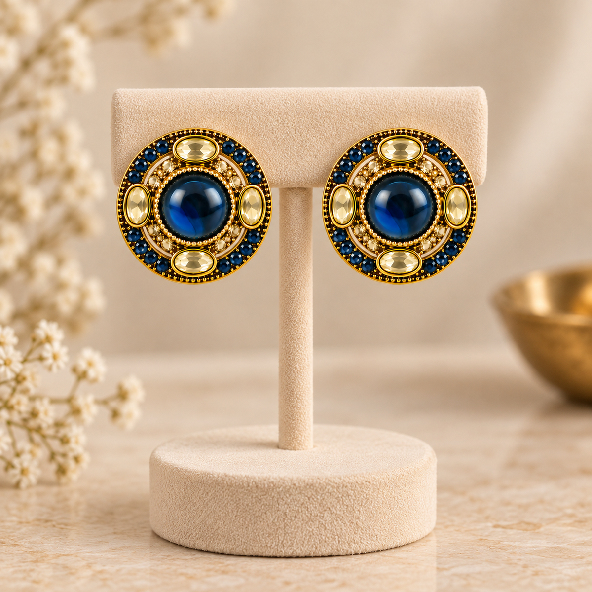 Aarvika Round Ethnic Stud Earrings & Girls â Royal Blue