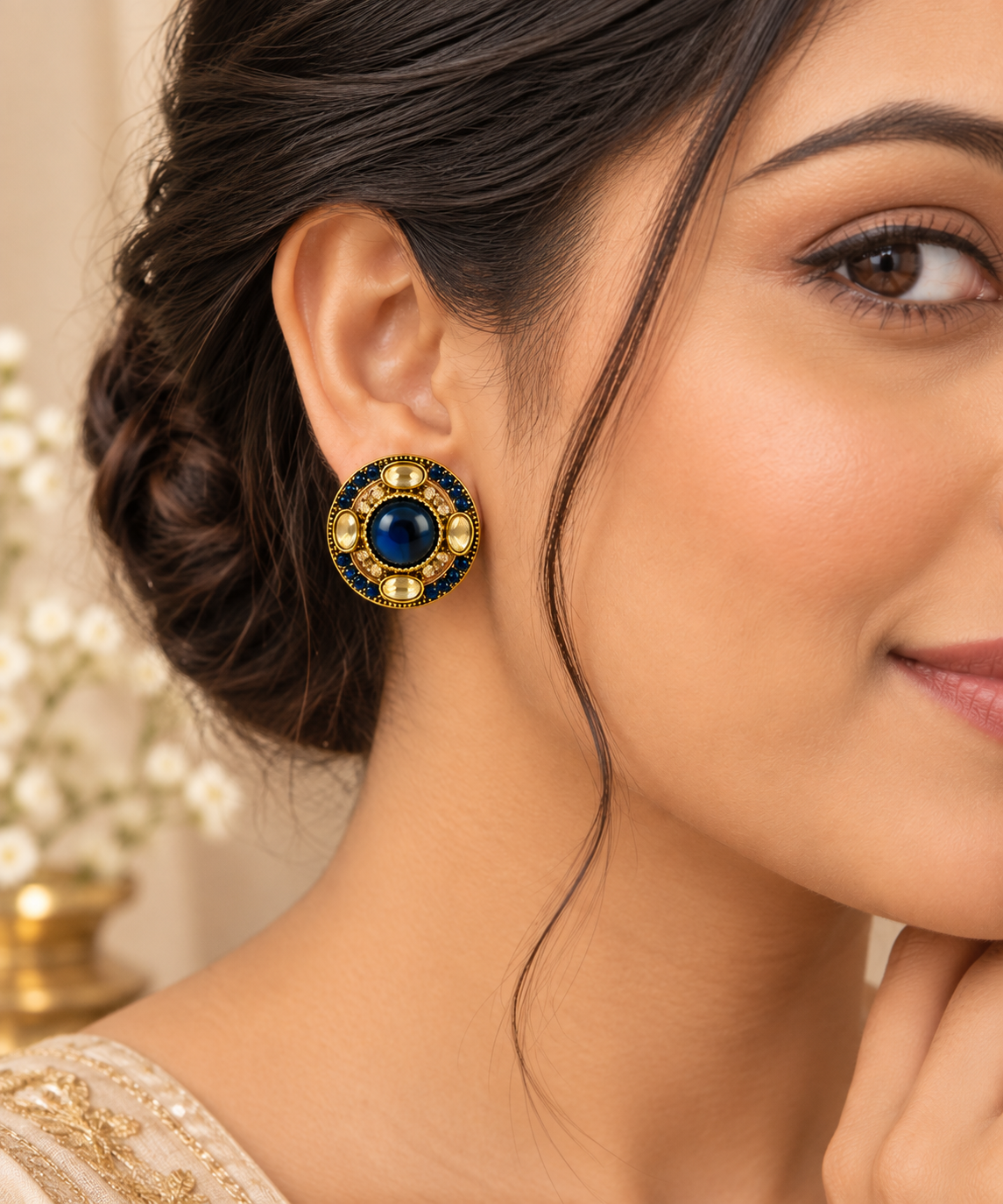 Aarvika Round Ethnic Stud Earrings & Girls â Royal Blue
