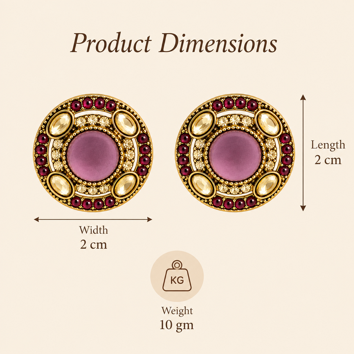 Aarvika Round Ethnic Stud Earrings & Girls â Wine