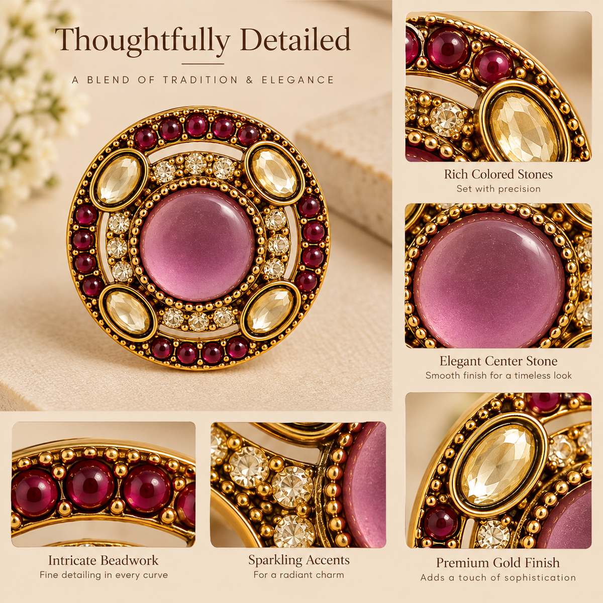 Aarvika Round Ethnic Stud Earrings & Girls â Wine