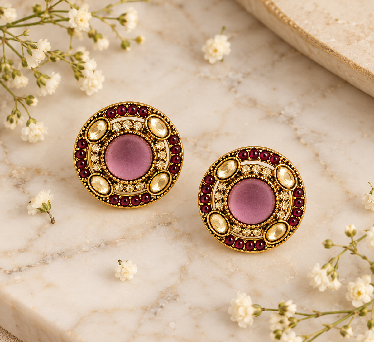 Aarvika Round Ethnic Stud Earrings & Girls â Wine