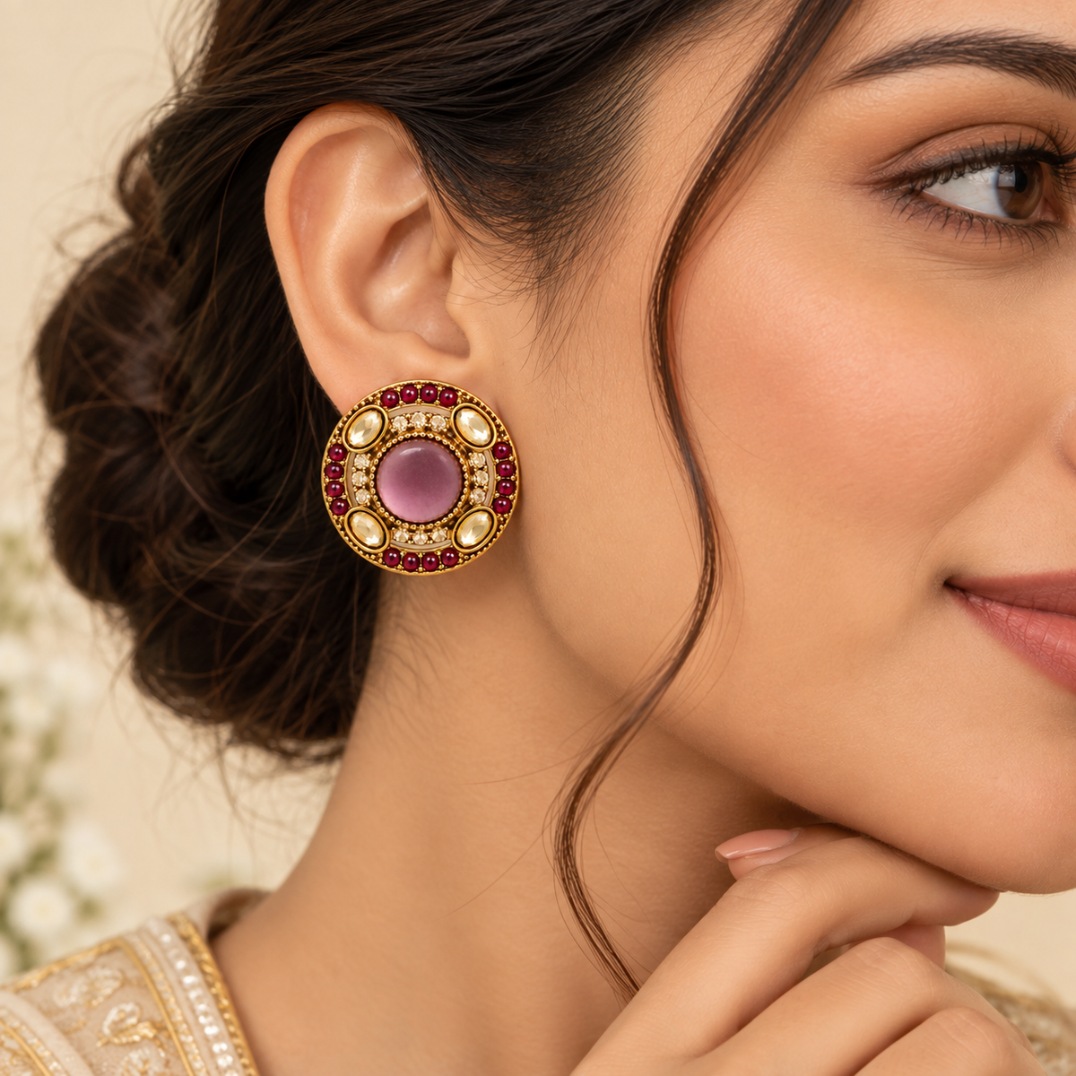 Aarvika Round Ethnic Stud Earrings & Girls â Wine