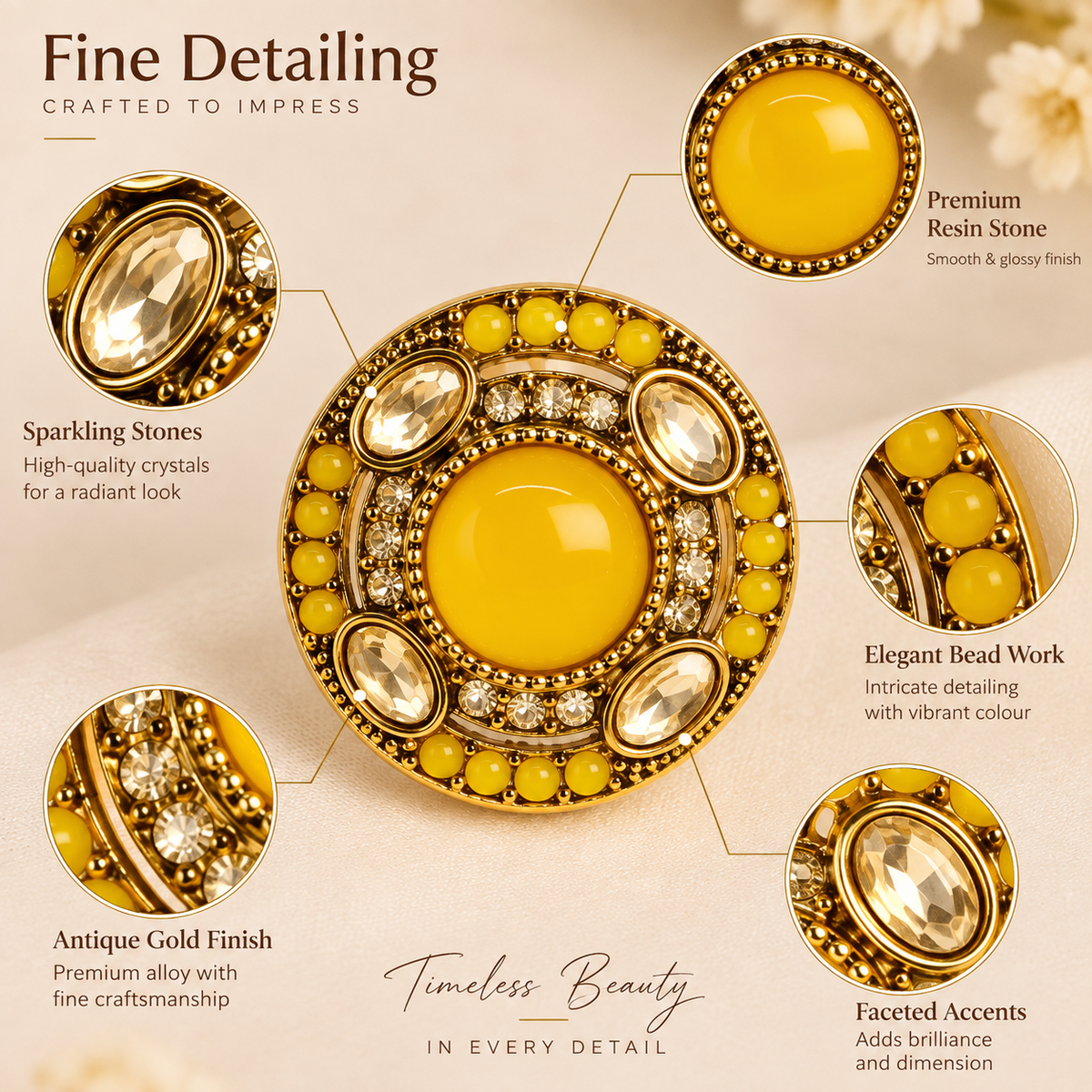 Aarvika Round Ethnic Stud Earrings & Girls â Yellow
