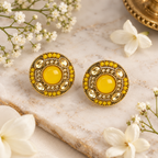 Aarvika Round Ethnic Stud Earrings & Girls â Yellow