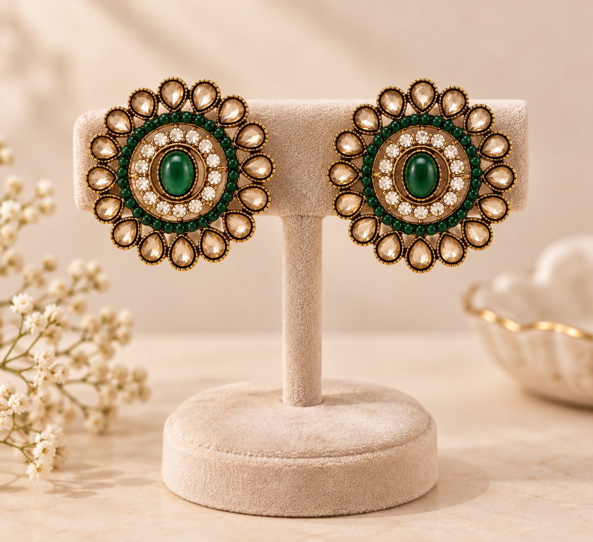 Aarvika Ethnic Stud Earrings â Green