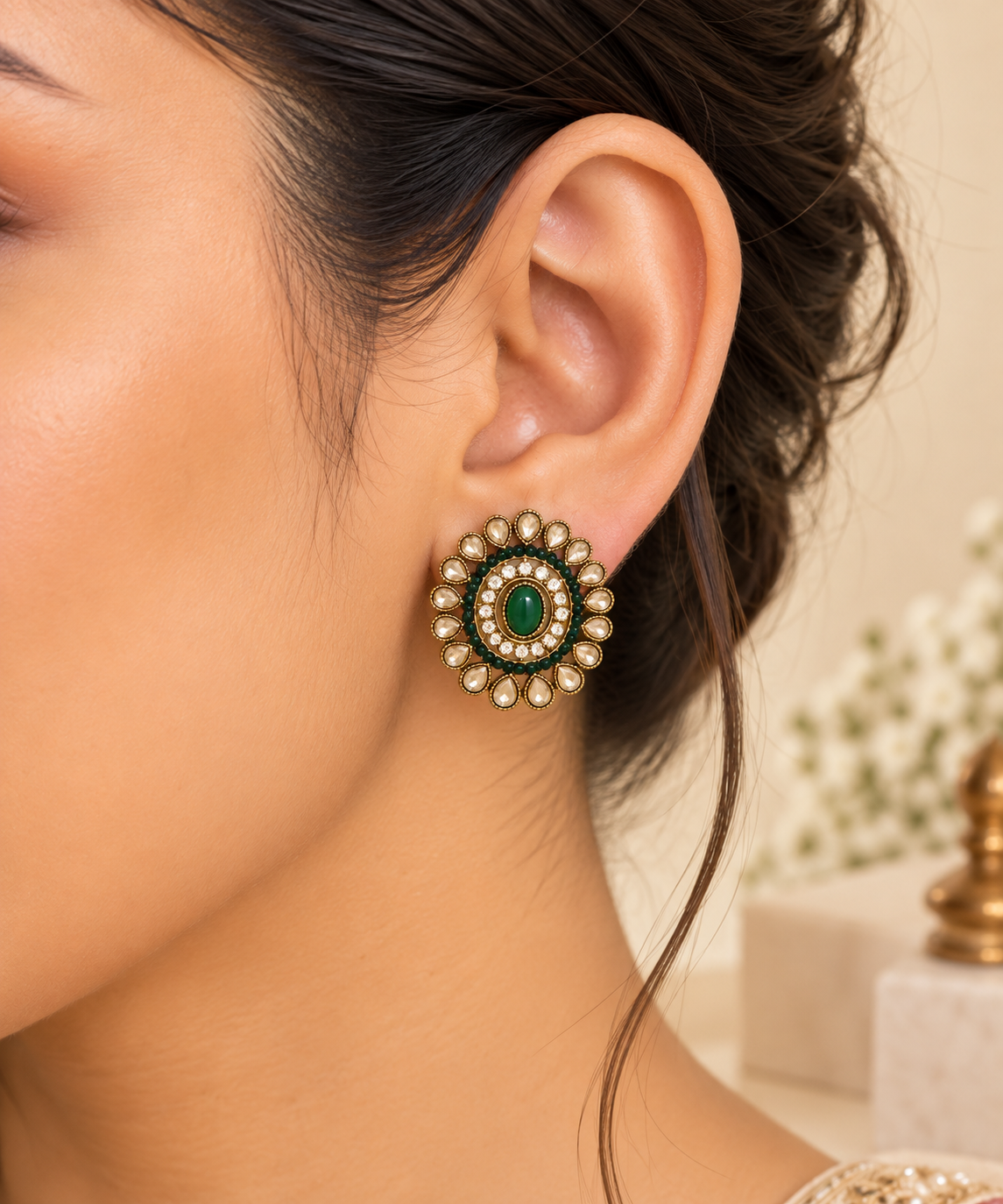 Aarvika Ethnic Stud Earrings â Green