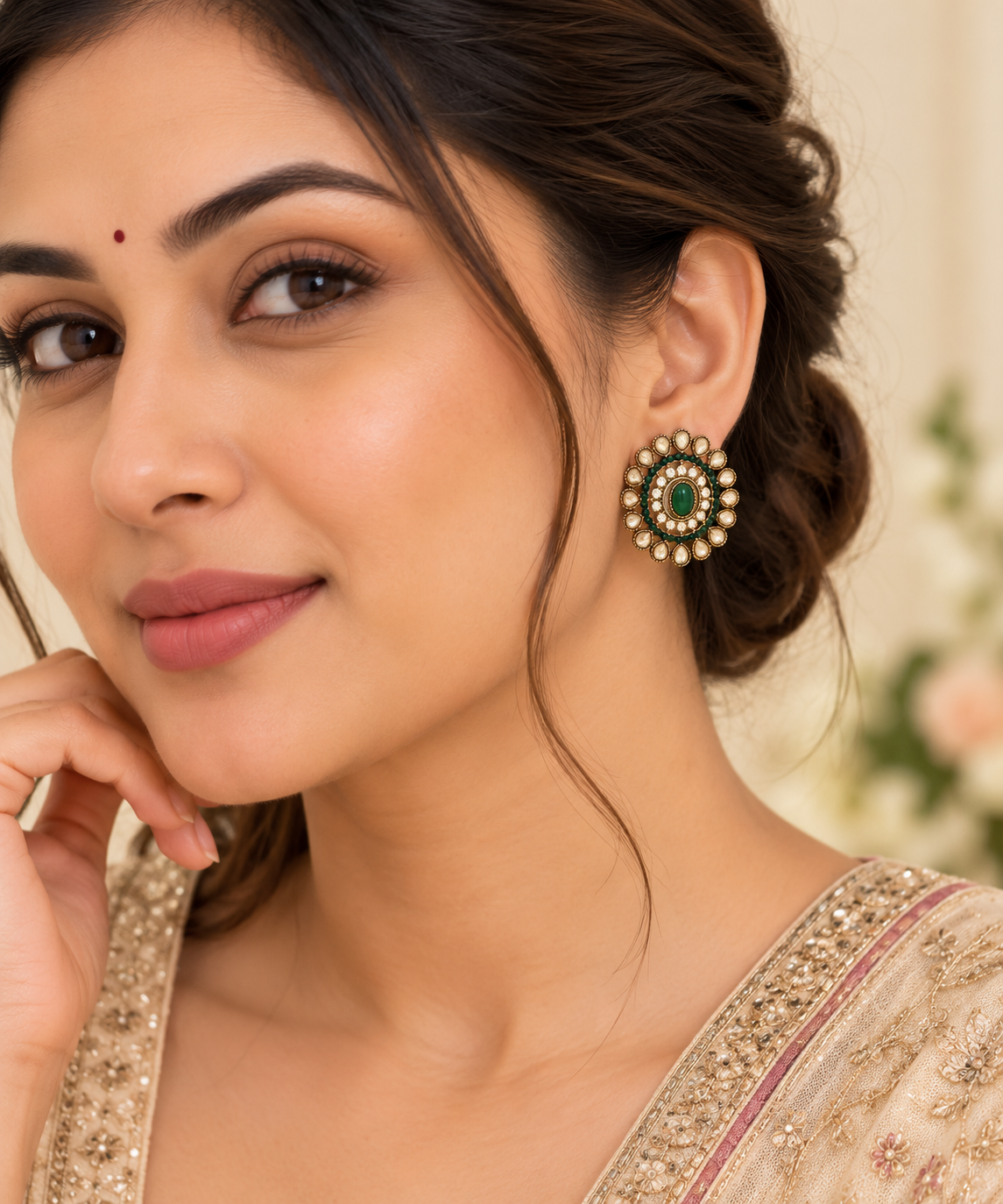 Aarvika Ethnic Stud Earrings â Green