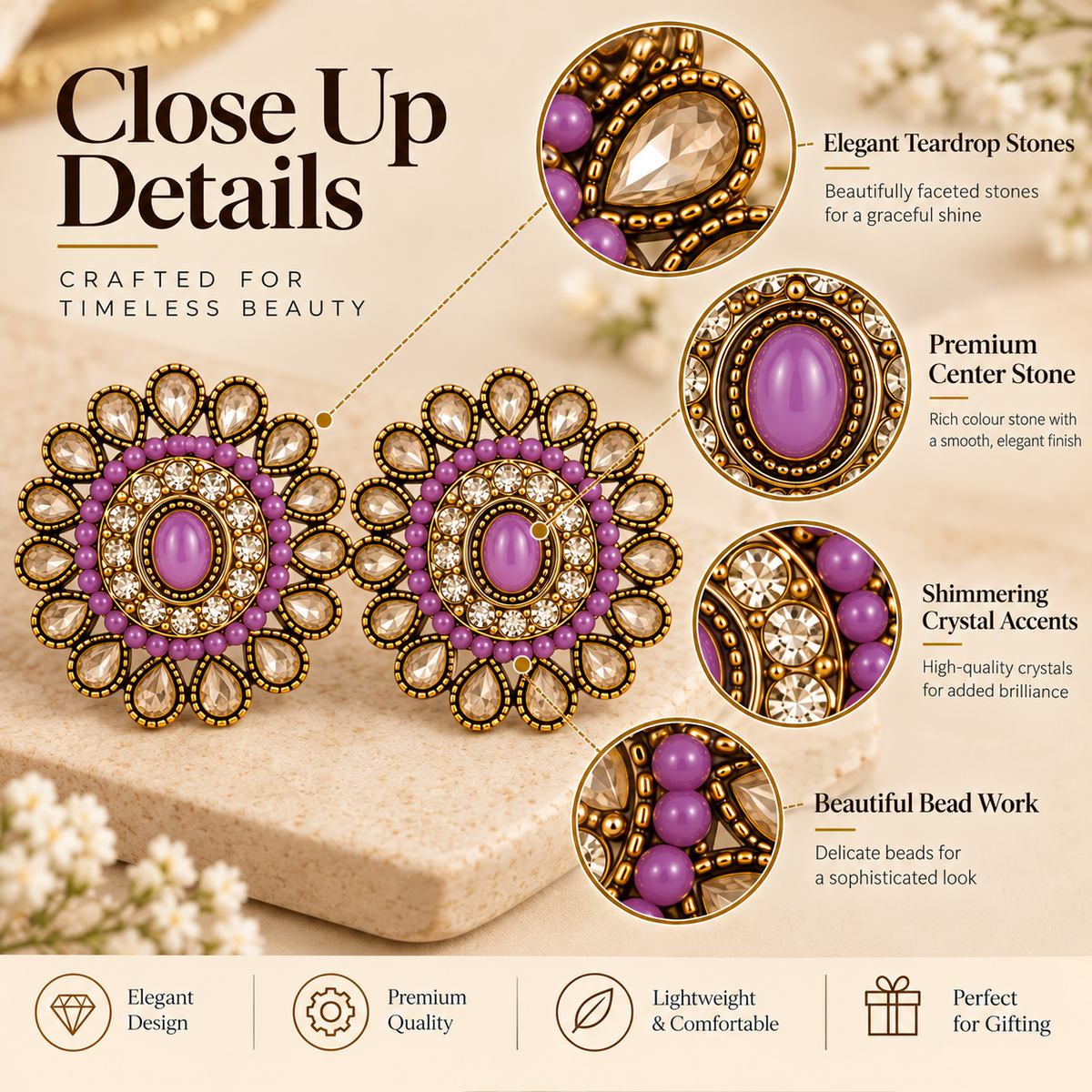 Aarvika Ethnic Stud Earrings â Purple
