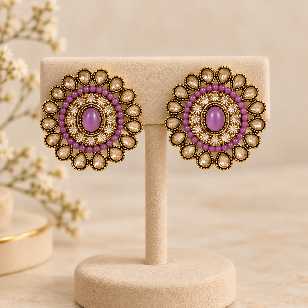 Aarvika Ethnic Stud Earrings â Purple