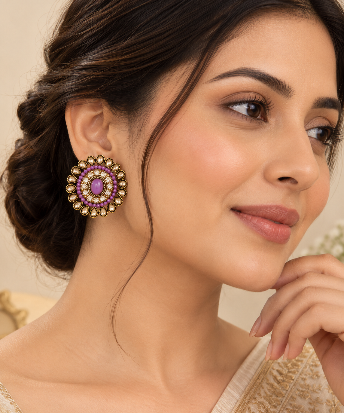 Aarvika Ethnic Stud Earrings â Purple
