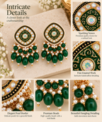 Aarvika Traditional Statement Earrings, Bottle Green