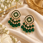 Aarvika Traditional Statement Earrings, Bottle Green