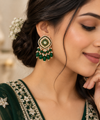 Aarvika Traditional Statement Earrings, Bottle Green