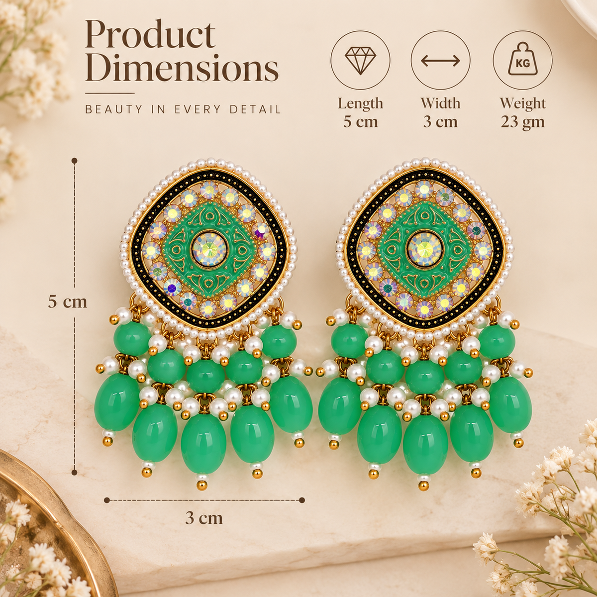 Aarvika Traditional Statement Earrings, Green