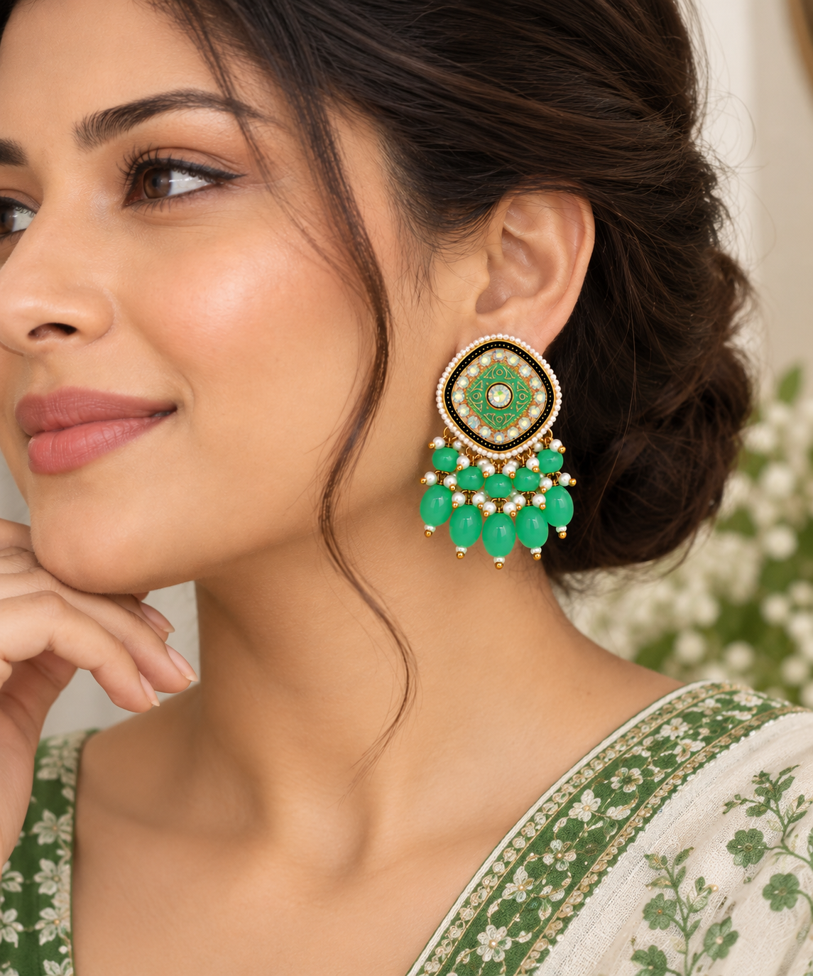Aarvika Traditional Statement Earrings, Green