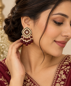 Aarvika Traditional Statement Earrings, Maroon
