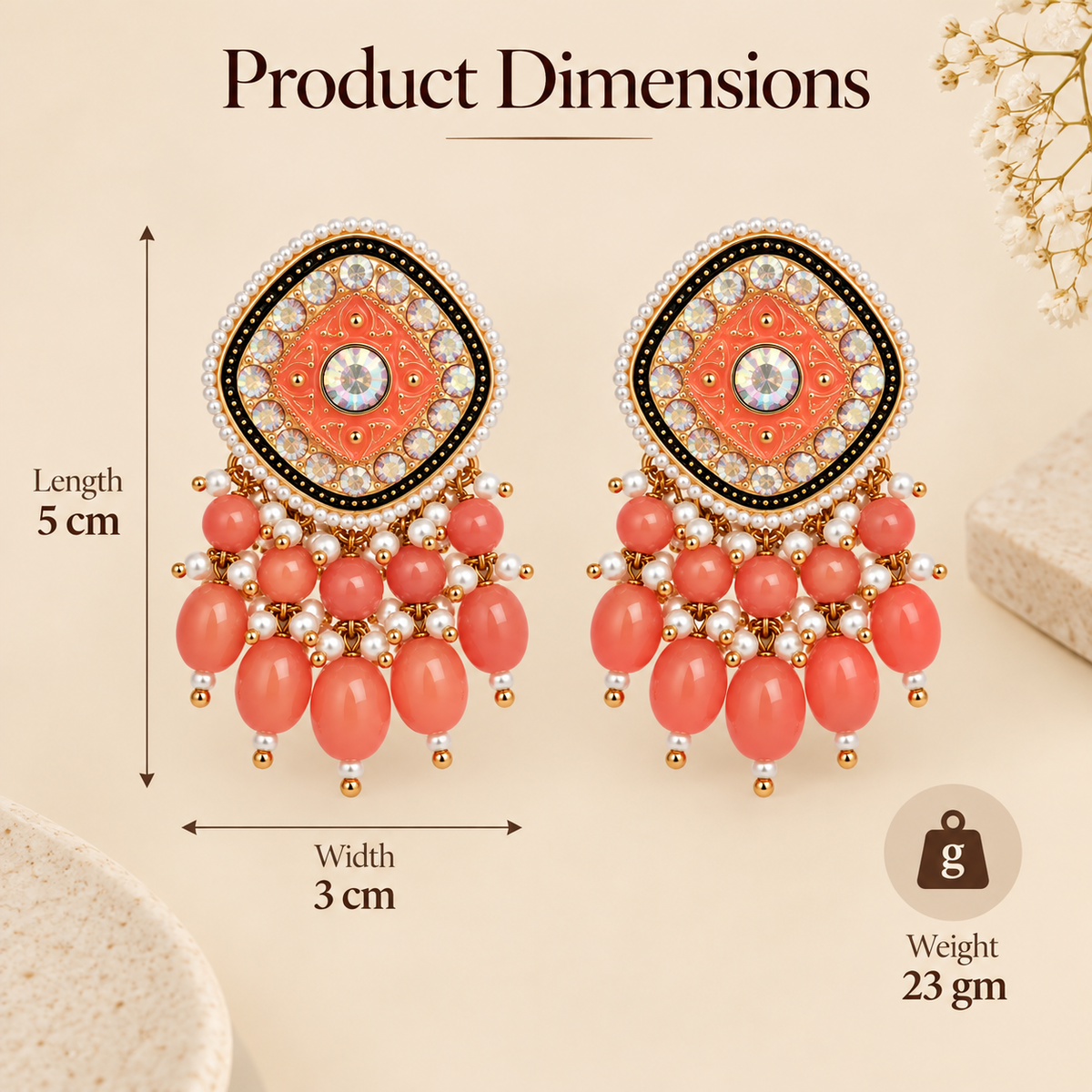 Aarvika Traditional Statement Earrings, Orange