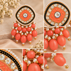 Aarvika Traditional Statement Earrings, Orange