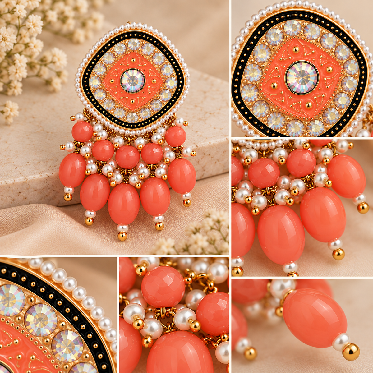 Aarvika Traditional Statement Earrings, Orange