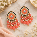 Aarvika Traditional Statement Earrings, Orange