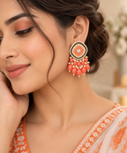 Aarvika Traditional Statement Earrings, Orange