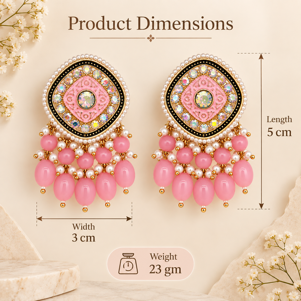 Aarvika Traditional Statement Earrings, Pink