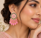 Aarvika Traditional Statement Earrings, Pink