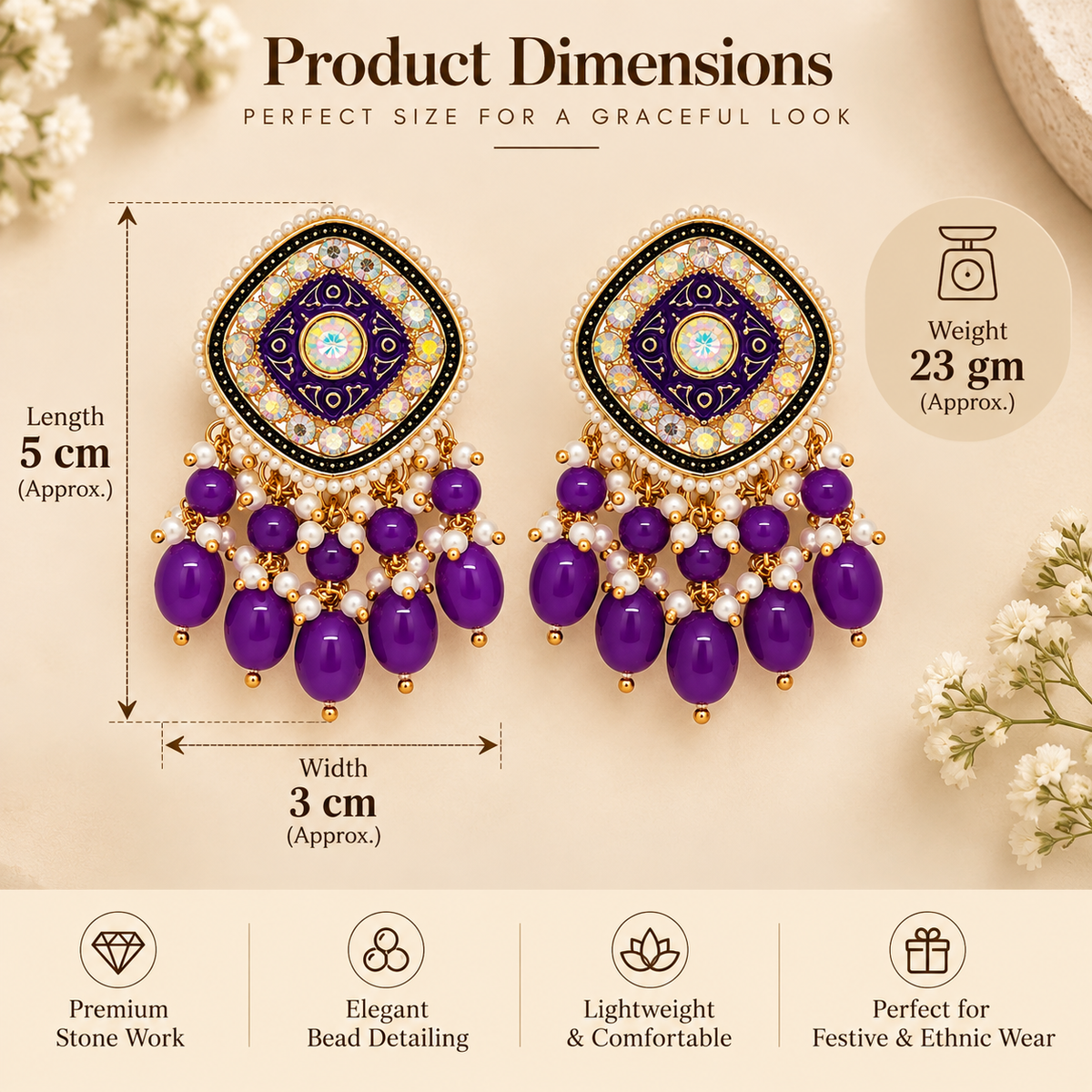 Aarvika Traditional Statement Earrings, Purple