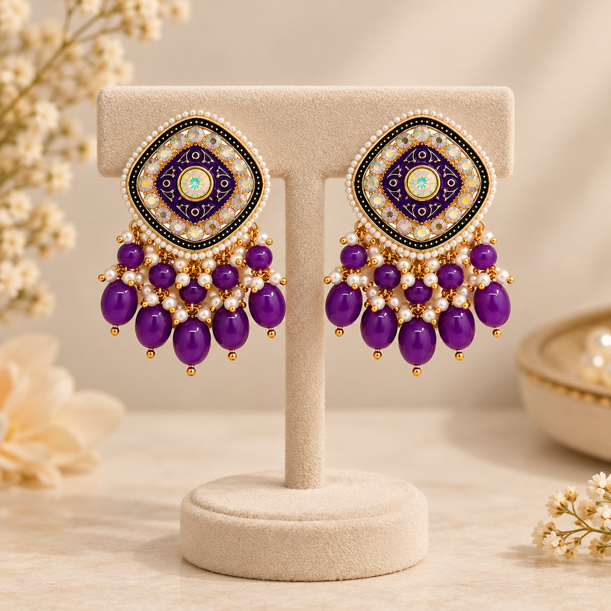 Aarvika Traditional Statement Earrings, Purple