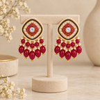 Aarvika Traditional Statement Earrings, Red