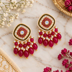 Aarvika Traditional Statement Earrings, Red