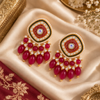 Aarvika Traditional Statement Earrings, Red