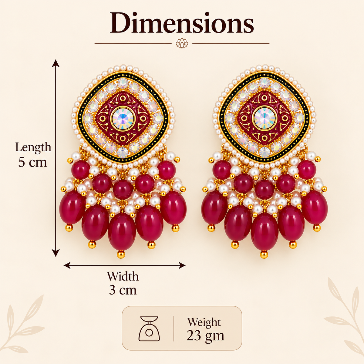 Aarvika Traditional Statement Earrings, Red