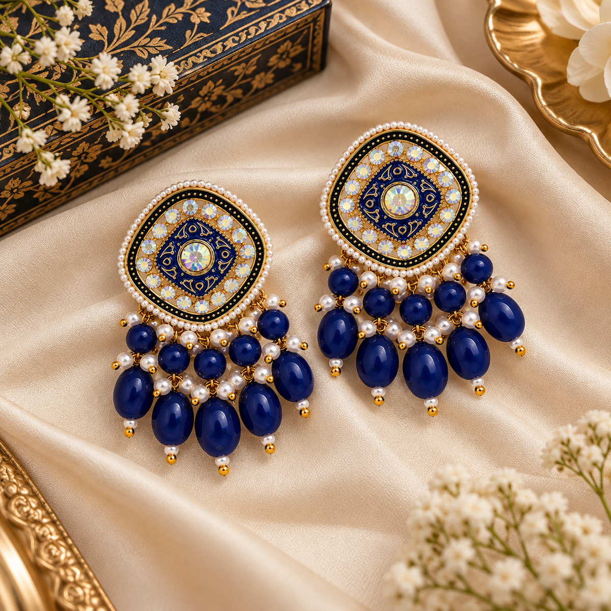 Aarvika Traditional Statement Earrings, Royal Blue