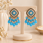 Aarvika Traditional Statement Earrings, Sky Blue