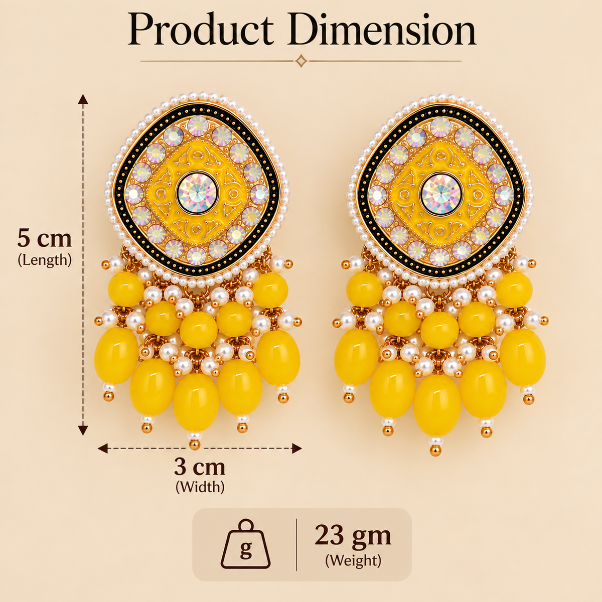 Aarvika Traditional Statement Earrings, Yellow