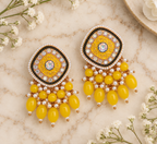 Aarvika Traditional Statement Earrings, Yellow
