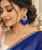 Aarvika Teardrop Peacock Design Earring (Blue)